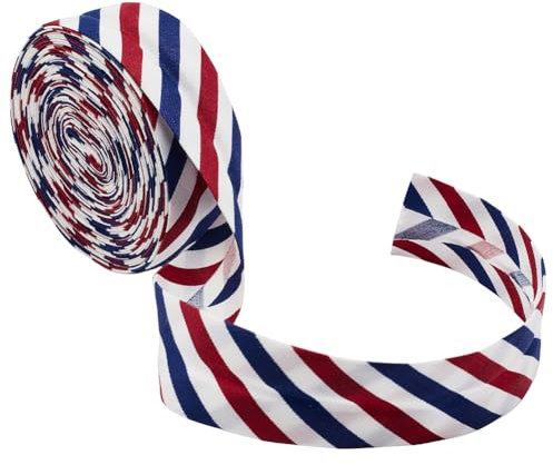 MAYJOYDIY 10 m 3 Farben Streifen Schrägband 25mm Rot Weiß Blau Schrägband Saumband Polyester Twill Gestreiftes Paspelband Für DIY Kleidung Nähen Säumen Paspelieren Quilten