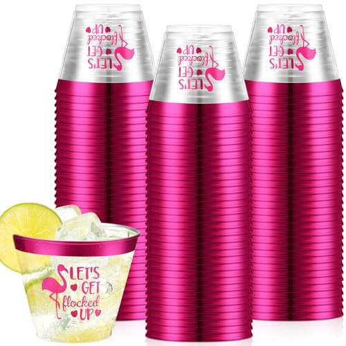 Jingmore 50 Pcs Flamingo Party Decorations 9 oz Flamingos Disposable Cups Clear Cup Let's Get Flocked up Bridal Shower Wedding Tumbler Hawaiian Luau Party Decor(Hot Pink)