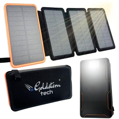 Solar Powerbank 36.800mAh, 15W Schnellladefunktion, 4 Solarpanels, QC 3.0, USB-C, LED Taschenlampe, Outdoor geeignet, tragbar, für Smartphones, Tablets & mehr