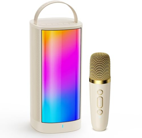 JYX Mini Karaoke Machine for Kids Adults with 2 Wireless Microphones, Portable Bluetooth Speaker with Voice Effects & LED Lights (D31-1 Mic)