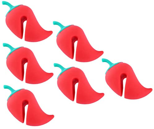 ULTECHNOVO 6pcs Pepper-Shaped Plastic Pot Boil Lifters and Lid Spill Stoppers, Easy to Use Kitchen Accessories to Keep Lid Raised and Prevent Overflow, Red Colour