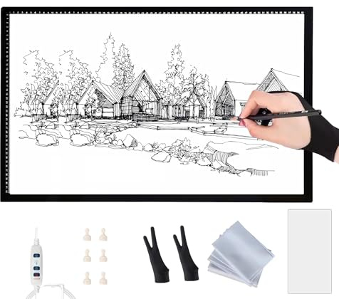 LED Leuchttisch A0 A1 A2 A3 A4, Ultra-dünnes LED Licht Pad mit stufenloser Helligkeit, Magnetische Zeichenplatte, Leuchtbox für Zeichnen, Diamond Painting, Skizzen, Animation, Tattoo, Plotterfolie