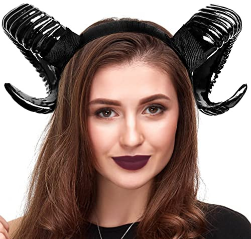 Tanganan Königin Hörner Halloween Kostüm Teufel Hörners, Gothic Schaf Horn Stirnband Schwarze Teufelshörner Kostüm Teufel Dämonenhörner Maleficent Hörner Stirnband für Halloween Damen