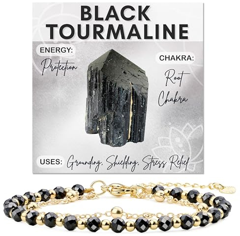 Farfume Tormalina Nera Bracciale Pietre Naturali per Donna Perle in Pietra Naturale da 4mm Gemme Lavorate a Mano Gioielli Ideale Regalo