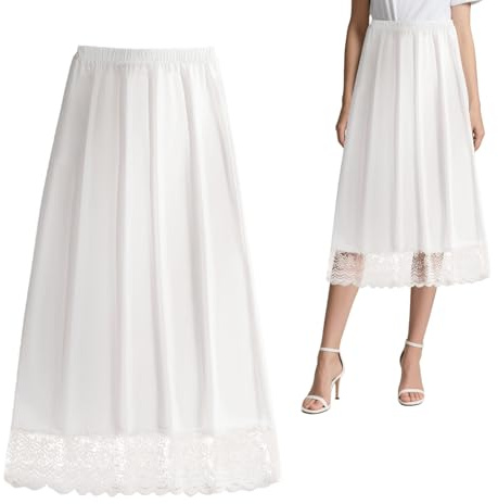 SMYJDMM Damen-Unterrock, lang, Spitze, 70 cm, Satin, kurzer Damen-Unterrock, weich für Shopping, Urlaub, Reisen, Sport, Dating, Partys (weiß)