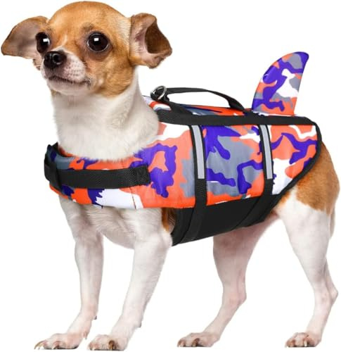 Giubbotto di Salvataggio per Cani con Pinna di Squalo, Giubbotto di Galleggiamento Regolabile per Animali Domestici con Strisce Riflettenti E Maniglia di Salvataggio, Salvagente per Cani, C, XXL