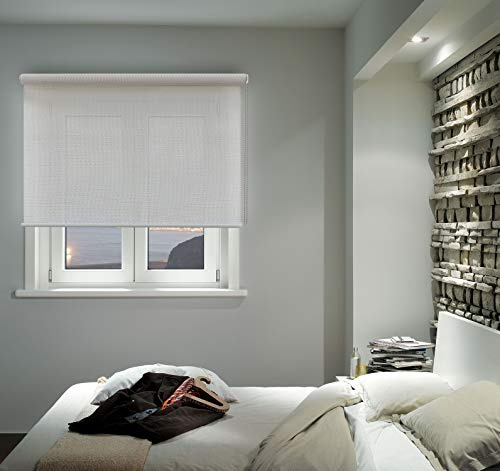 Tenda a Rullo Jacquard Falconieri – Tessuto Screen Bianco Traspirante, Filtrante e Anti-UV, Elegante e Moderna, Protezione Solare per Interni – Su Misura per Casa e Ufficio (60 x 250 cm)