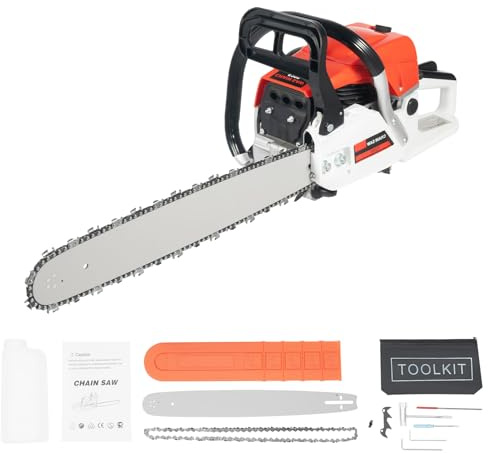 NAZEAOB 20 Inch Gas Chainsaw, 52CC Single Cylinder Air-cooled 2 Stroke Engine Gasoline Chainsaw, 2000W Portable Hand Pull Start Chain Saw for Cutting Wood Tree Trimming, 7500rpm
