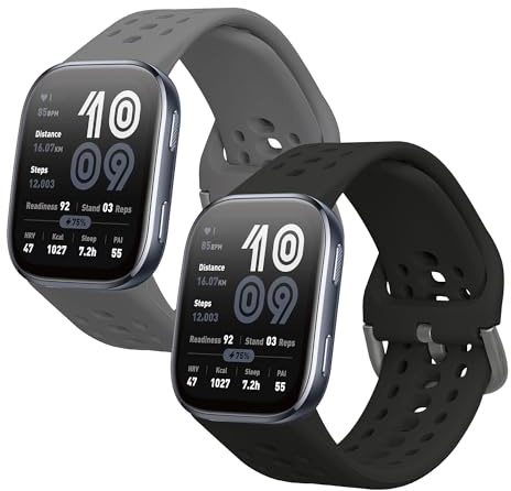 kwmobile Straps for Huami 22mm Amazfit Bip 6 / Bip 5 Unity/Bip 5 / GTS 3 / Balance 2 / Helio Strap Straps - 2x Replacement Silicone Watch Bands - Smartwatch or Fitness Tracker