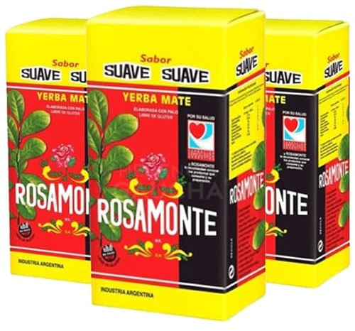 HERENCIA GAUCHA | Yerba Mate Rosamonte SUAVEcon Palo – Pack de 3 x 1Kg (Total 3Kg) – Tradicional Argentina