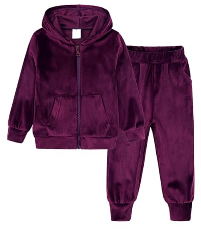 Citridarll Girls Velour Tracksuit Hooded Teen Girls Pants Casual Suit Zip Up Hoodie + Elastic Waist Sweatpants Set Athletic Clothing Sets, 140, 7-8 Years, Purple