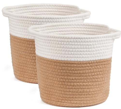 Tymar Übertopf Korb, Blumentopf geflochten, Pflanzenkorb Indoor, 2pack, Blumenübertopf (Weiß mit Baumwolle, ø 20 cm)