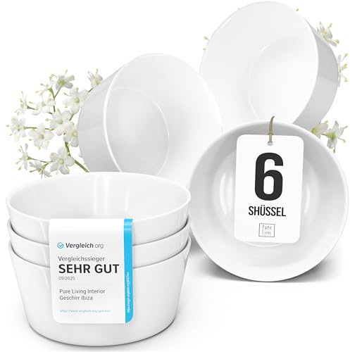 Set Cuencos 6 Piezas – Cuencos Porcelana Blanca Modernos Elegantes – Vajilla Completa Diseño Minimalista para Mesa, Juego Cuencos Resistente