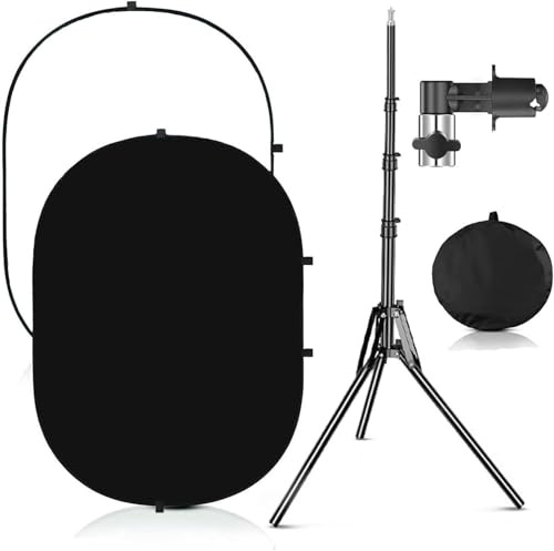 YUOCU 3.3x5ft/100x150cm Chromakey Black White Backdrop with 6.23ft Stand, 2-in-1 White Screen and Black Screen Collapsible Pop-Up Background for Photography, YouTube, Live Streaming, Video Shooting