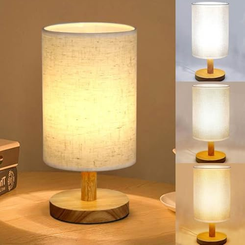 Falafoty Bedside Lamps, USB Table Lamp for Living Room Bedroom, LED Modern Nightstand Lamp, Fabric Shade, 3-Way Dimmable Minimalist Small Lamp for Kids Room, Study, Dorm, Office, Gift Christmas Decor
