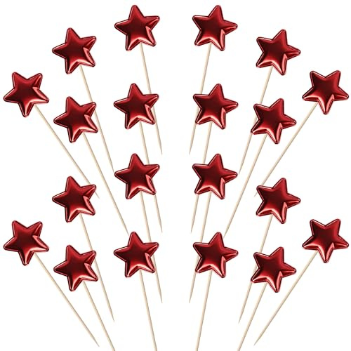 30 Stück Kleiner Stern Cupcake Toppers Stern Form Tortendeko Glitzern PU-Material Geburtstag Kuchen Deko für Baby Dusche Verlobung Hochzeit Geburtstag Party Kuchen Dekorationen Rot