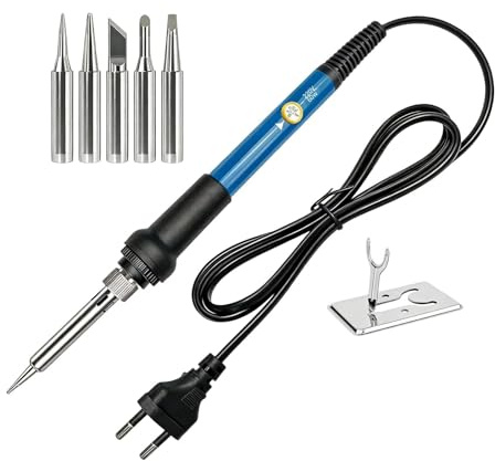 Lötkolben Set 60W, Lötstation mit LCD-Anzeige Einstellbarer Temperatur 180-500°C, Schnellaufheizung Lötgerät mit Ein/Aus-Schalter, 5 Lötspitzen, Lötzinn, Ständer für Elektronik Reparatur