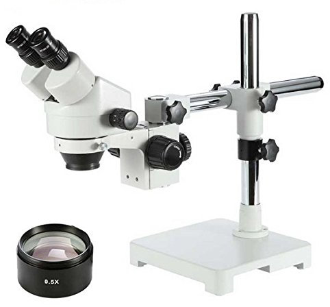 GOWE Single Arm Boom Stand Microscope 3.5X-45X Trinocular Stereo Zoom Microscope on Single Arm Boom Stand
