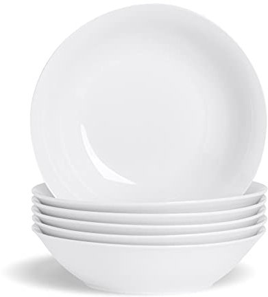 Argon Tableware 6X White Large Pasta Bowls - 25.5cm (10) - Ceramic Dinner Plates Dish Set Serving Noodle Bowl - Dishwasher and Microwave Safe