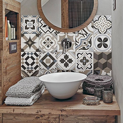 RE-COVERTILES - Fliesenaufkleber Badezimmer und Küche 10 Stck 20x20 cm - PS00089 PVC-Wanddekoration Wasserdicht Fliesen Mosaik Stil Azulejos-Zementfliesen