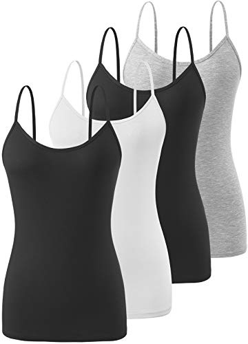Air Curvey 4 Pack Camisole Tops for Women Basic Undershirt Tanks Adjustable Spaghetti Straps Camis Seamless Soft Layering Top Black White Black Gray XL