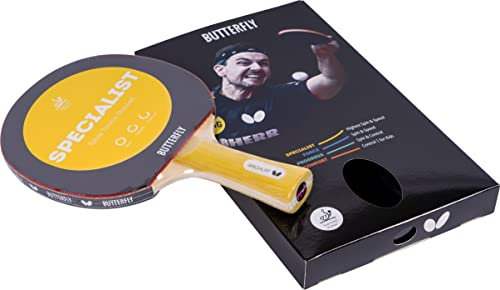 Butterfly Tischtennisschläger Specialist | Profi-Tischtennisschläger für Erfahrene- und Wettkampfspieler | Beläge schwarz/rot mit ITTF-Wettkampfzulassung | extrem griffige Oberfläche