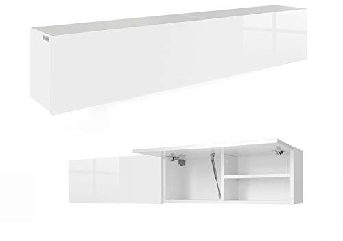 PLATAN ROOM Badschrank 80/120 / 160/200 / 240 breit Badmöbel Badezimmer Klapphängeschrank Schrank Hochglanz Matt Weiß (Weiß Matt/Weiß Hochglanz, 160 x 30 x 25)