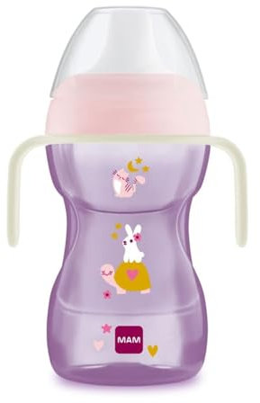 MAM Fun to Drink Cup Night, con Manici che si Illuminano al Buio e Beccuccio Rigido, 8+ Mesi, 270 ml, Rosa