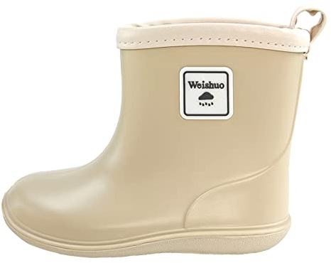 Weishuo Botas de Agua para Niños Unisex Bota de Goma Impermeable Lluvia Bebé Niñas, Talla del Fabricante 16, 24.5 EU, Blanco roto