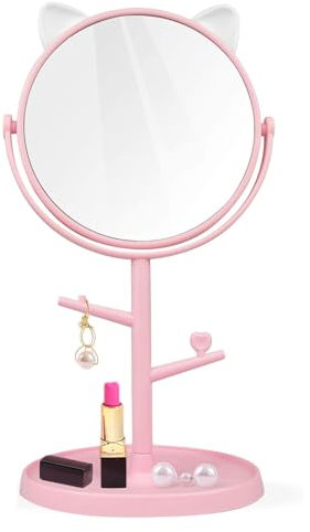 YUYTE Specchio Trucco da Tavolo,Specchio per il Trucco Super HD Portatile,Specchio da Bagno Girevole per Uso Domestico con Vassoio,per Scrivania da Ufficio, Tavolo da Trucco e Viaggio