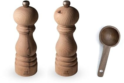 Peugeot Paris Nature - Molinillos de sal y pimienta (7 pulgadas), con cuchara de madera para especias