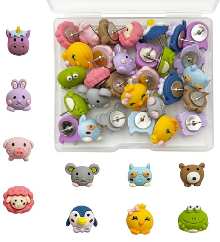 30 Pcs Animal Push Pins Decorative Push Pins Cute Animal Thumbtack for for Cork Board, Photo Wall, Map