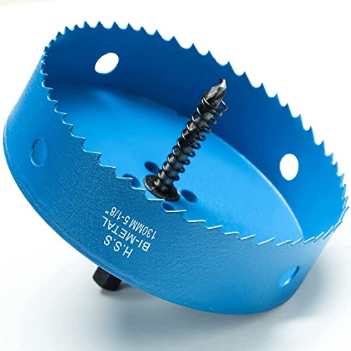 Sierras de Corona 130 mm, M42 HSS Bi-Metal Coronas Perforadoras con Adaptador y Broca Piloto Profundidad de Corte 27 mm, Abridor de Agujero para Metal Aluminio Madera PVC Plástico/Azul