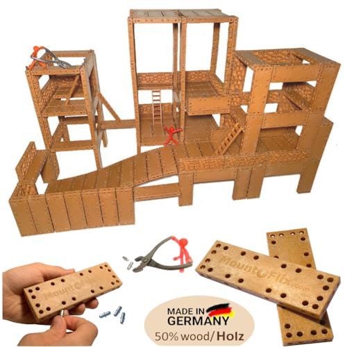 Mount-Flix Basis-Set kreatives Kinderspielzeug aus geprüftem flexiblen Recycling-Material, vielseitiger Konstruktions-Bausatz mit 160 Bausteinen inkl. Zange und Steckstiften
