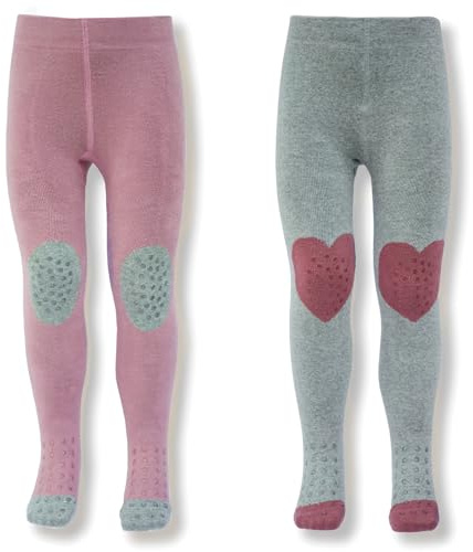 Petinard Label Krabbelstrumpfhose 2er-Pack ABS Sohle für Mädchen, Strumpfhose mit Anti Rutsch Noppen