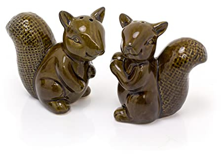 Carousel Home Novelty Squirrel Salt and Pepper Pots | Forest Toile Animal Salt and Pepper Shakers | Stoneware Cruet Set Condiment Set