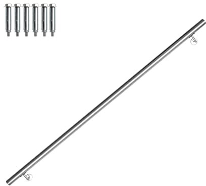 Vigevee Corrimano in acciaio inox, Corrimano da parete per interni ed esterni, Con Supporto da parete e tappi terminali, Rotondo Ø 42 mm, supporto da parete per scale, lunghezza 140 cm