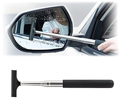 8sanlione Car Rearview Mirror Wiper, Retractable Auto Glass Squeegee, Water Cleaner with Telescopic Long Rod, Portable Cleaning Tool for All Vehicles, Universal Automotive Accessories (Black)
