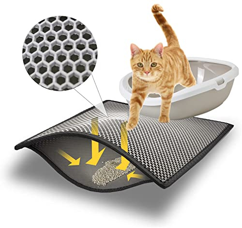 BYPET Tapis de litière pour chat - 33 x 50 cm - Tapis de litière pour chat - Design nid d'abeille - Imperméable - Double couche - Gris (Gris3350)