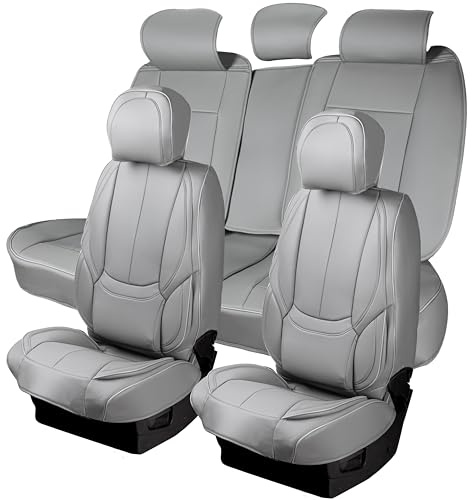 ZONETECH Vollständiges Set mit 5 Autositzbezügen für Autos, wasserdichte Nappaleder, Autositzschoner, komplettes Set, universelle Auto-Innenausstattung passend für die meisten Limousinen, SUV,