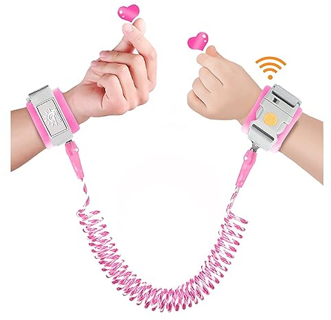 WSZCML Imbracatura da polso anti-smarrimento con chiusura a induzione, guinzaglio per bambini, guinzaglio da passeggio, con riflettente, 2 m, per ragazzi e ragazze (induzione rosa)