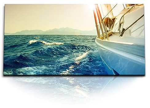 Paul Sinus Kunstdruck Bilder 120x60cm Segelschiff Segelboot Meer Ozean Blau Insel Segeln