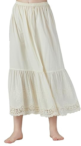 BEAUTELICATE Half Slip Underskirt for Women 100% Cotton A-line Petticoat with Lace Embroidery Summer Skirt Extender Anti-static Underslips(Crochet Lace - Cream - 85cm, 2XL)