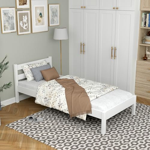 N-wood N01 Bett 120x180 cm aus Holz, Bettgestel mit lattenrost, Einzelbett für Kinder, Jugendliche und Erwachsene, sichere abgerundete Kanten, Stabile Massivholzkonstruktion, Weiß