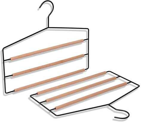 IPEA Grucce per Pantaloni Salvaspazio Multiple Multilivello in Legno e Metallo - Design Sottile ed Elegante - Set da 2 Unità - Appendiabiti a Livelli per Appendere Jeans, Vestiti, Accessori in Armadi