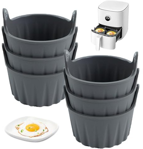 BigKing Auflaufförmchen für Luftfritteuse, 6 Stück Luftfritteuse Eierformen, Silikon-Auflaufförmchen für Luftfritteuse, wiederverwendbare Formen für Luftfritteuse (grau)