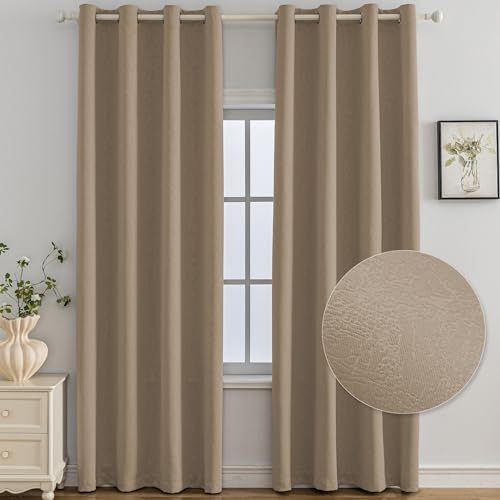 Ystyle Verdunklungsvorhänge 2er Set, Thermovorhang Gegen mit Ösen, 140x300 cm, Modern Gardinen Abdunkelnde Vorhänge Wohnzimmer Schlafzimmer, Schallschutz Vorhang, Caffè Chiaro