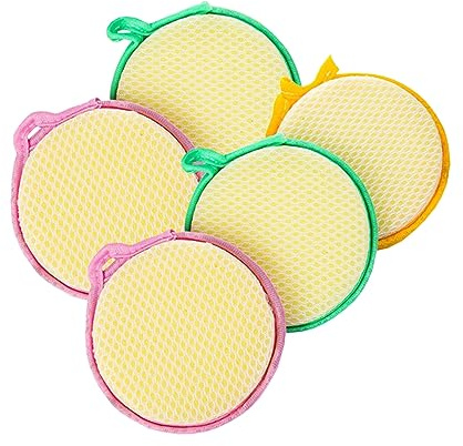 Gatuida 5pcs Double-Side Round Cleaning Sponge Wipe for Kitchen Dishwashing Scouring Pad Non-Stick Function for Home Household Cleaning Tasks Random Color
