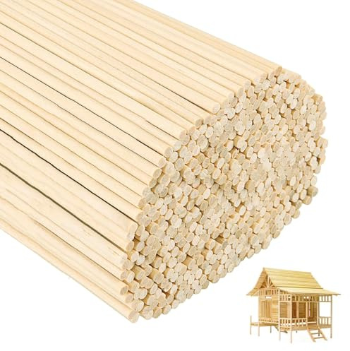 250 Stück Holzdübel, unlackierte Naturholzdübelstangen, solide Holzstangen, runde lange Bastelstäbe für Bastelarbeiten, Kunstprojekte, Heimdekorationen (300 mm x 3 mm)