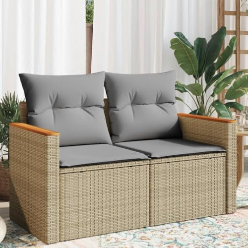 SECOLI Gartensofa mit Stauraum Rattan Sofa 2-Sitzer Lounge Sofa Outdoor Kleines Balkon Sofa Balkonmöbel Rattansofa Polyrattan Gartenmöbel Set Balkon Lounge Garten Loungesofa Beige-3
